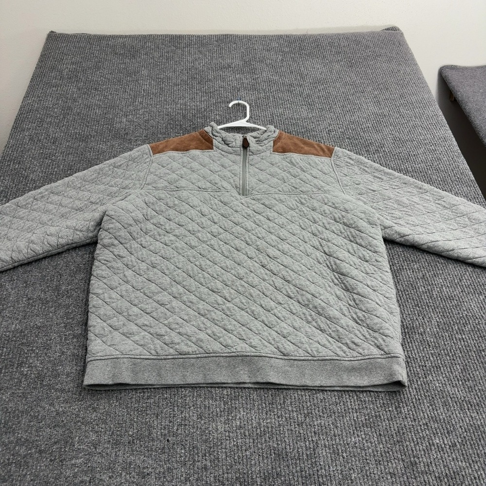 Vineyard Vines Pullover Mens XL Grey Cotton Quilted Suede Trim Quarter Zip Style